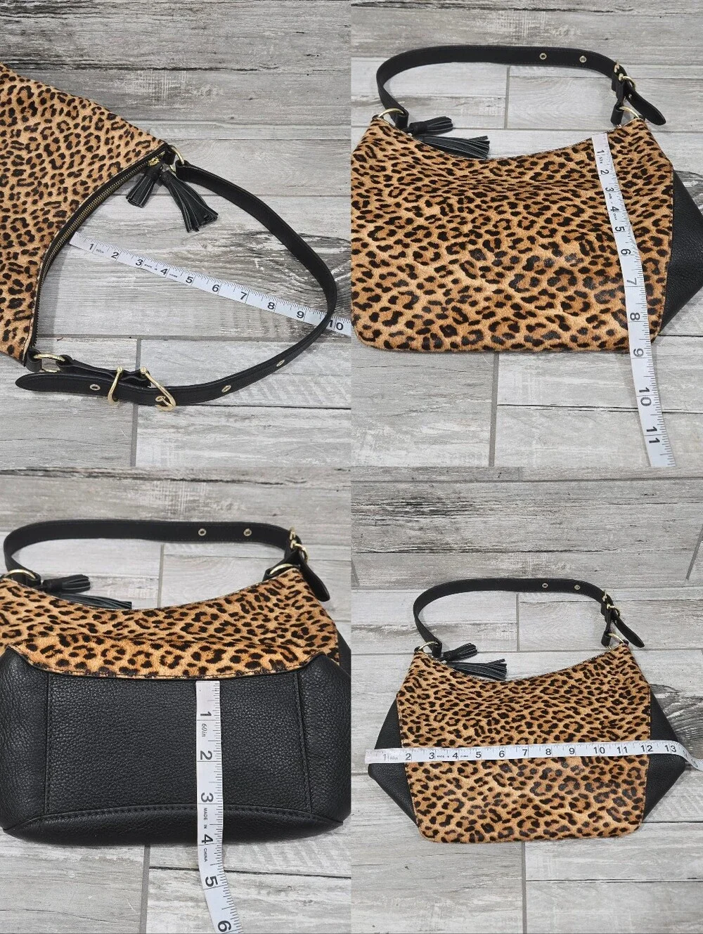 TALBOTS Animal/Leopard Print Calf Hair Pebbled Leather Hobo Style Handbag